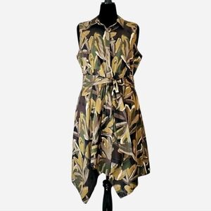 WhoWhatWear Size XXL Women's‎ Leaf Print Sleeveless Asymmetric Shirt Dress